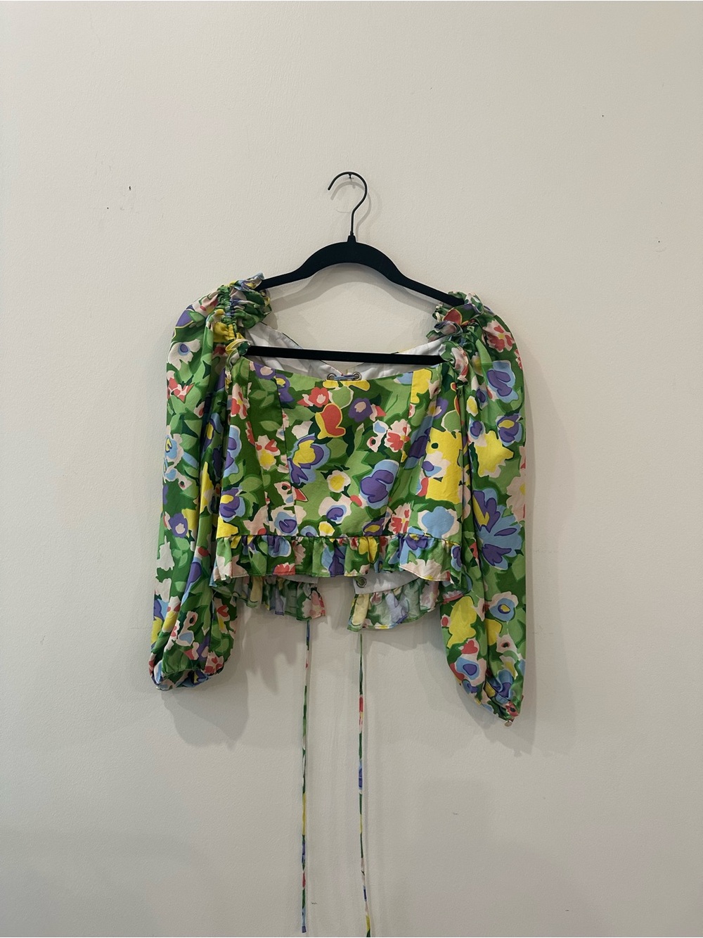 Ted Baker Green Floral Puff-Sleeve Crop Top